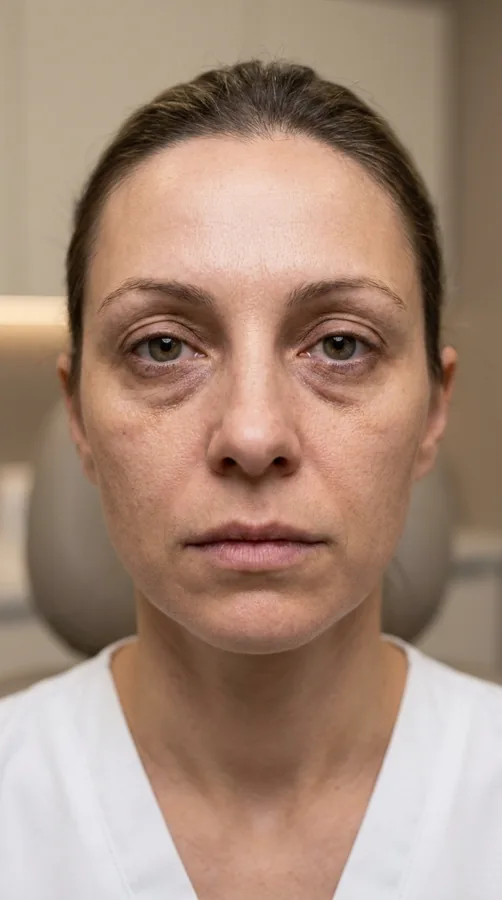 Ojeras de paciente antes del relleno con ácido hialurónico